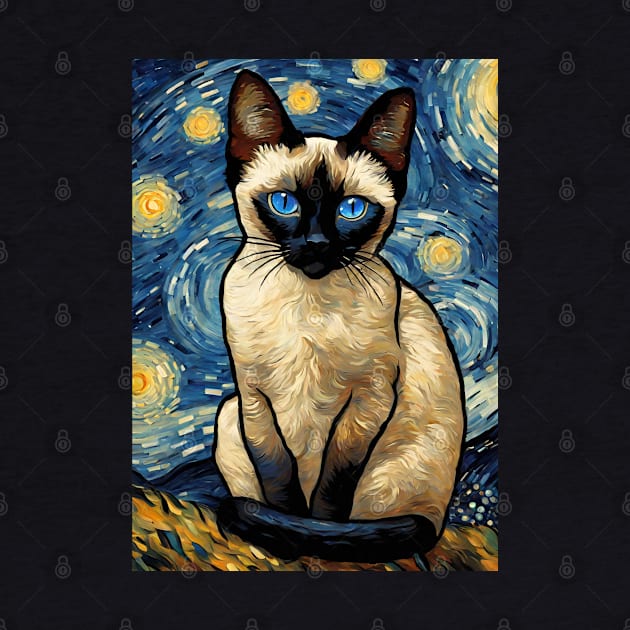 Siamese Cat Breed Painting in a Van Gogh Starry Night Art Style by Art-Jiyuu